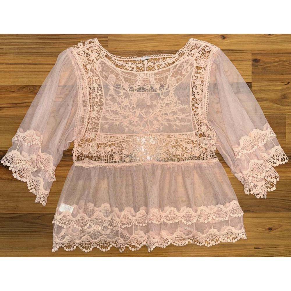 Dainty Coquette Lace Babydoll Top Sheer Embroidered Cottagecore Women’s Medium - Picture 9 of 10